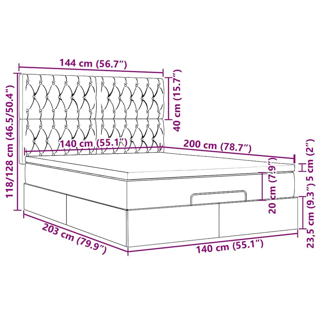 Otomanski krevet s madracima&LED tamnozeleni 140x200cm baršun