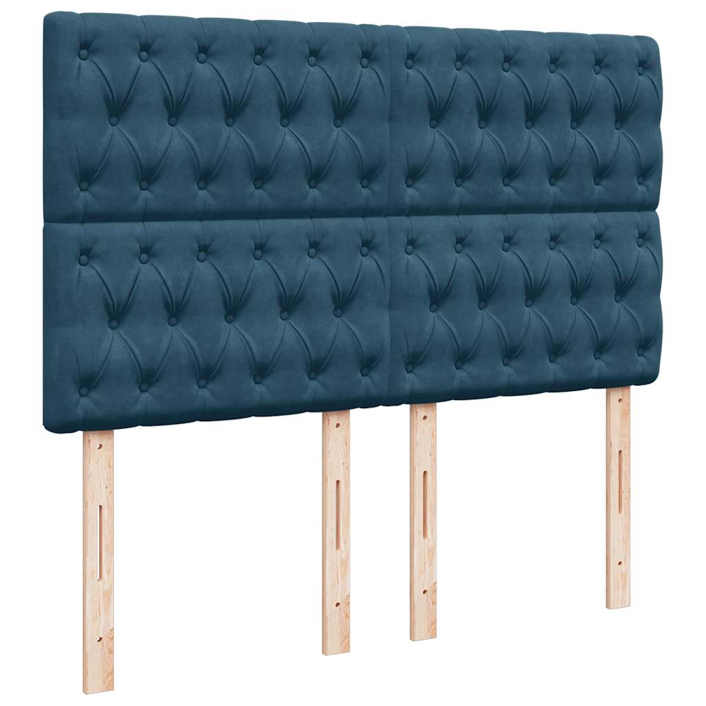 Ottoman krevet s madracima i LED diodama tamnoplavi 140x200 cm baršun