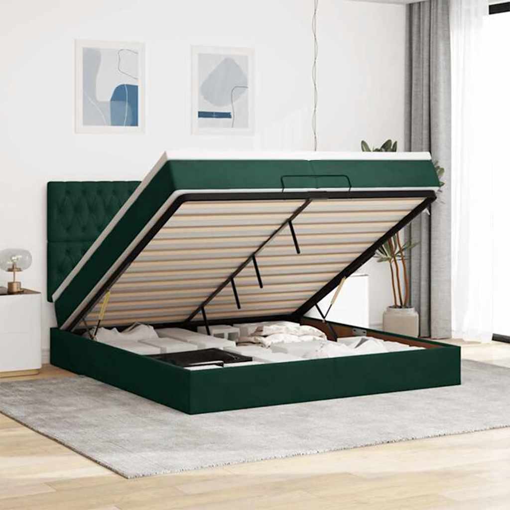 Okvir kreveta s madracima tamnozeleni 200x200cm baršunasti
