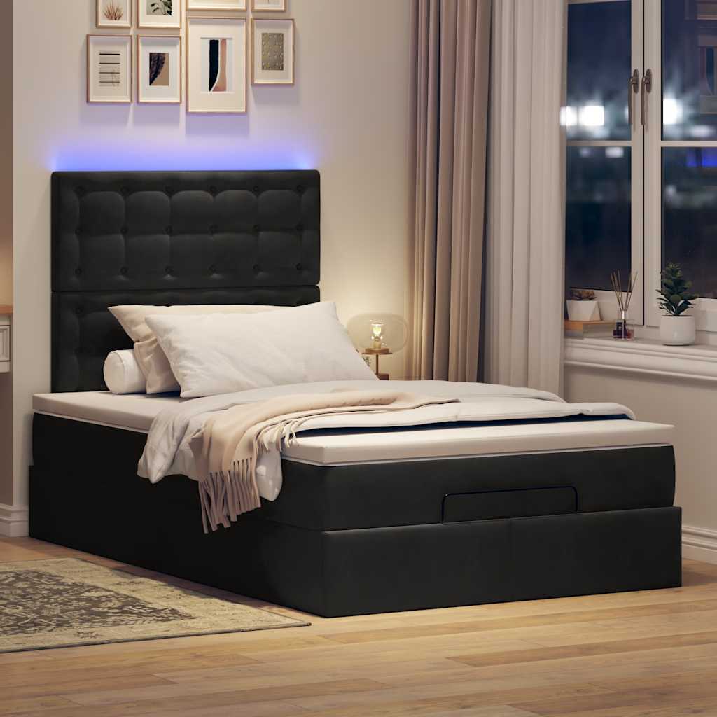 Otomanski krevet s madracima&LED crni 120x200cm baršunasti