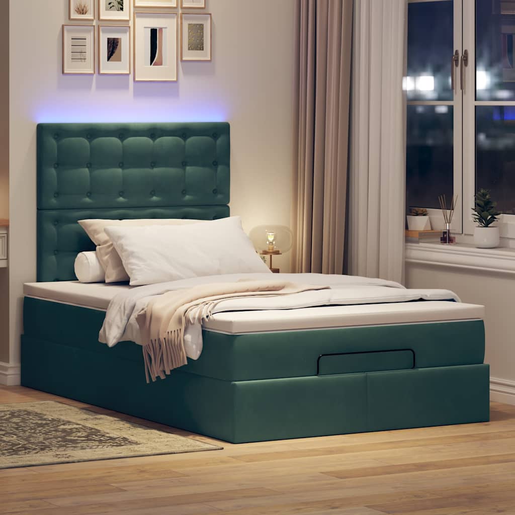 Otomanski krevet s madracima&LED tamnozeleni 120x200cm baršun