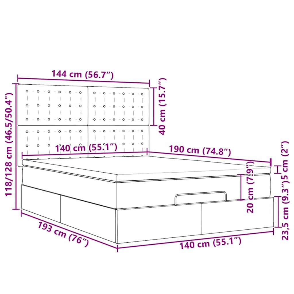 Otomanski krevet s madracima i LED 140x190 cm baršunasti