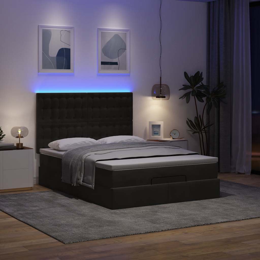 Otomanski krevet s madracima&LED crni 140x190 cm baršunasti