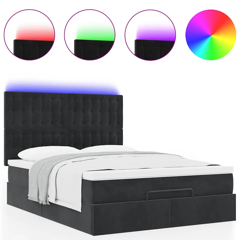 Otomanski krevet s madracima&LED crni 140x190 cm baršunasti