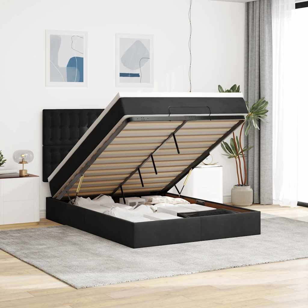 Otomanski krevet s madracima&LED crni 140x190 cm baršunasti