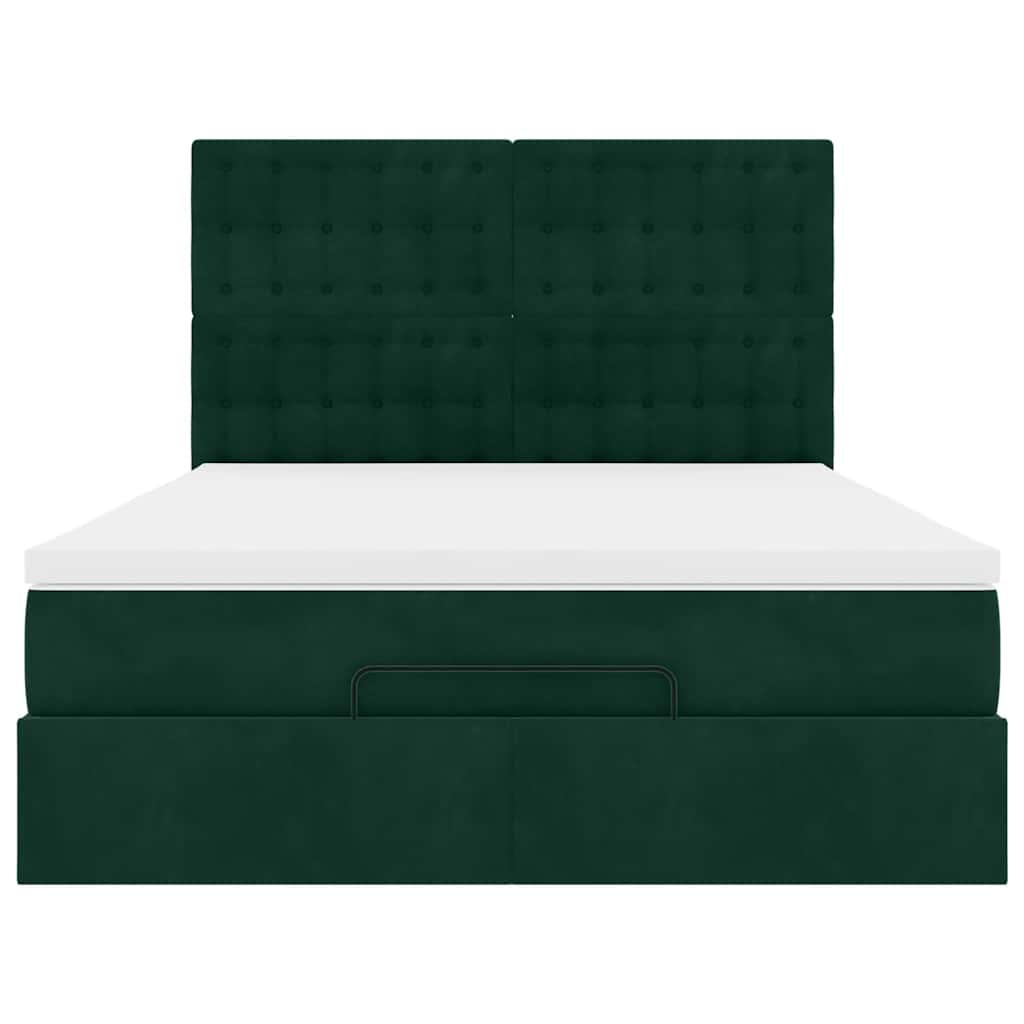 Ottoman krevet s madracima i LED diodama tamnozeleni 140x190 cm baršun