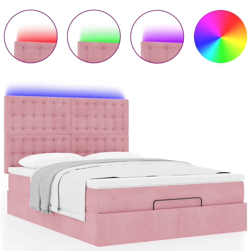 Otomanski krevet s madracima i LED diodama ružičasti baršun