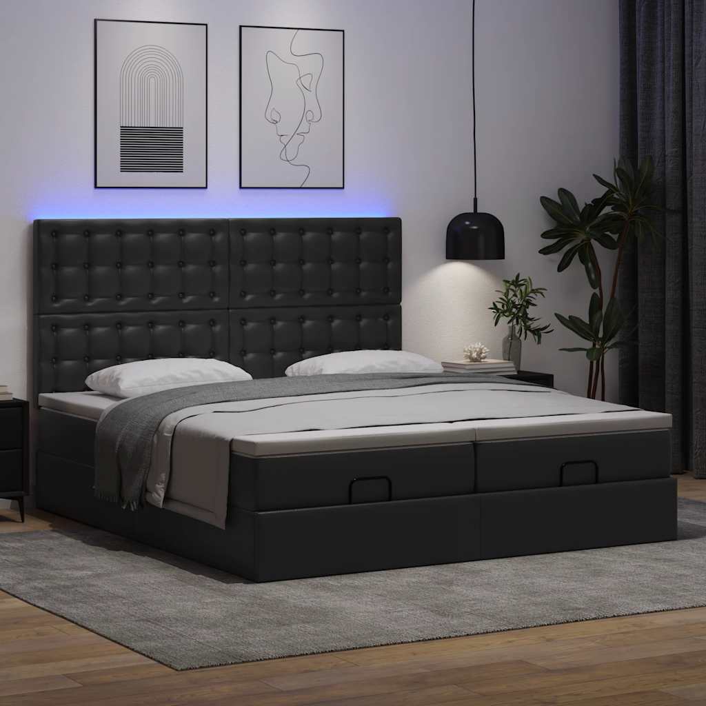 Otomanski krevet s madracima i LED crni 180x200 cm umjetna koža