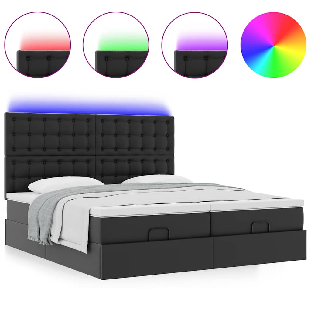 Otomanski krevet s madracima i LED crni 180x200 cm umjetna koža
