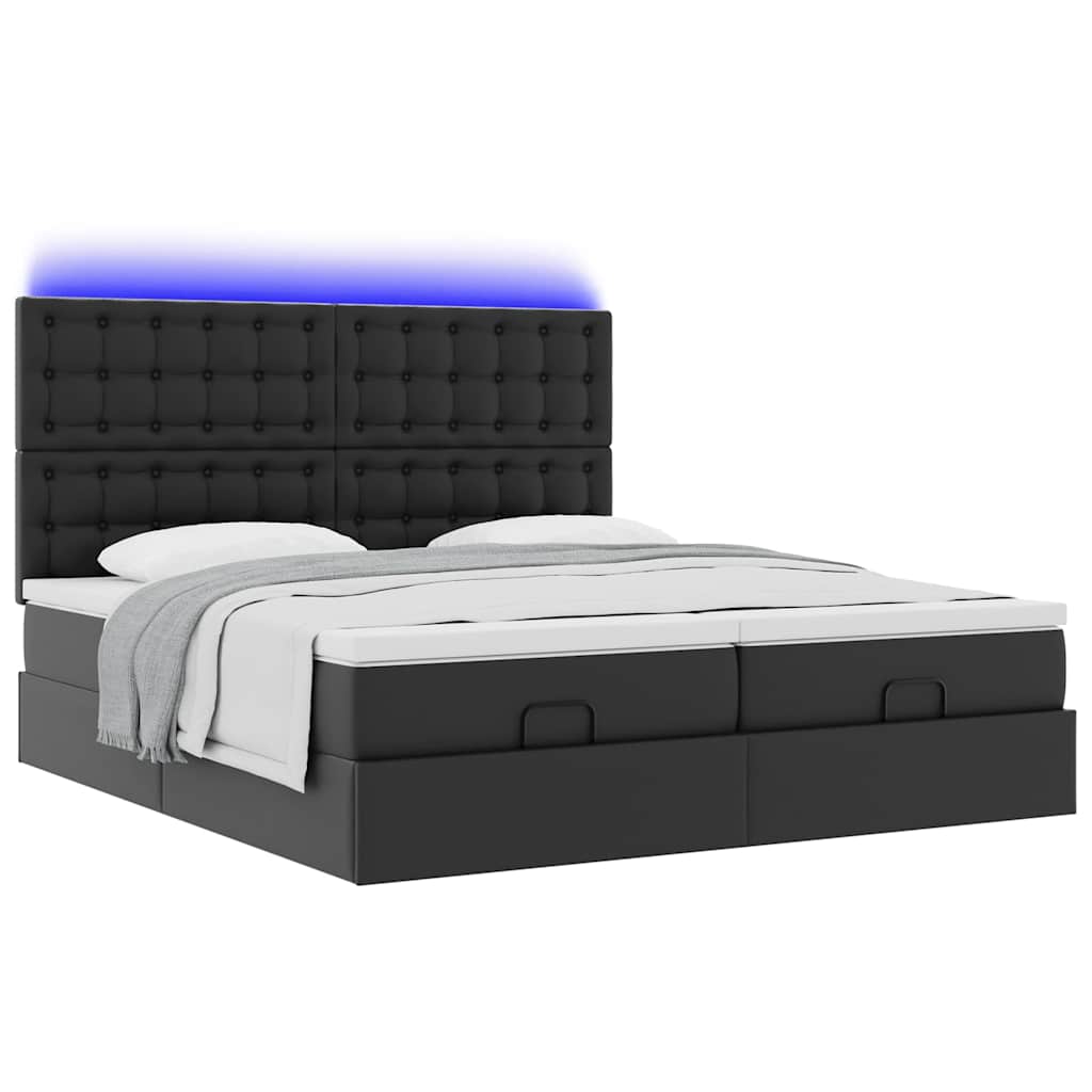 Otomanski krevet s madracima i LED crni 180x200 cm umjetna koža