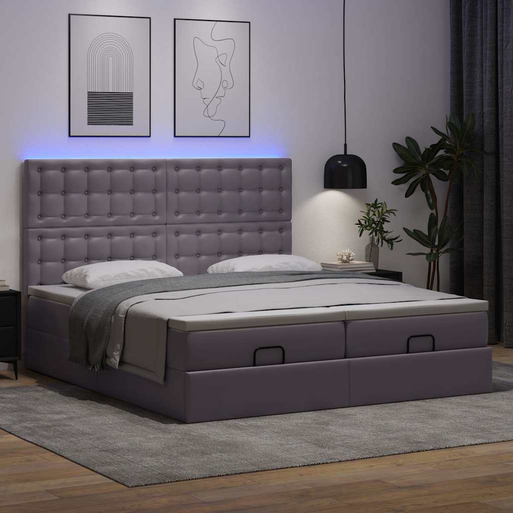 Otomanski krevet s madracima i LED sivi 180x200 cm umjetna koža