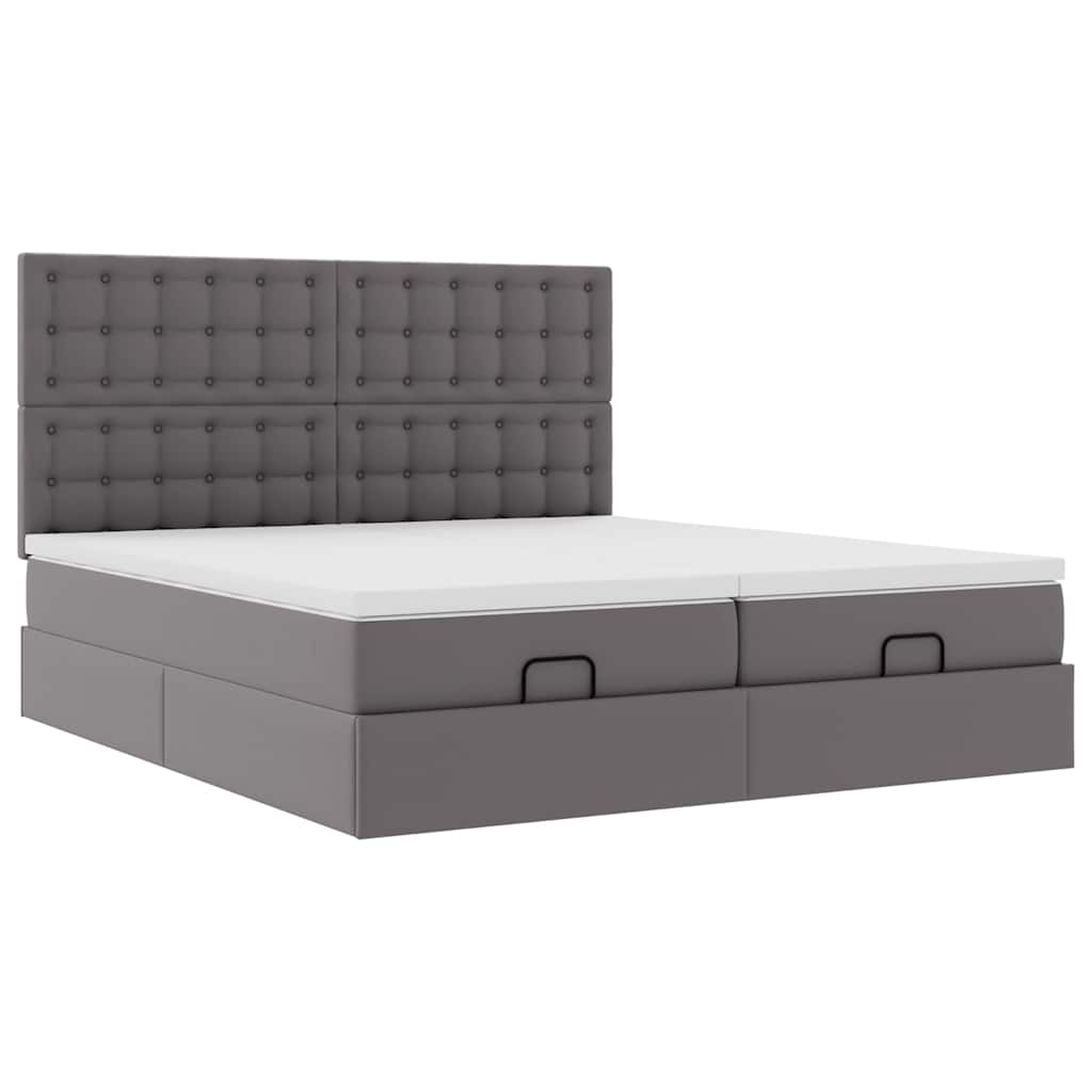 Otomanski krevet s madracima i LED sivi 180x200 cm umjetna koža