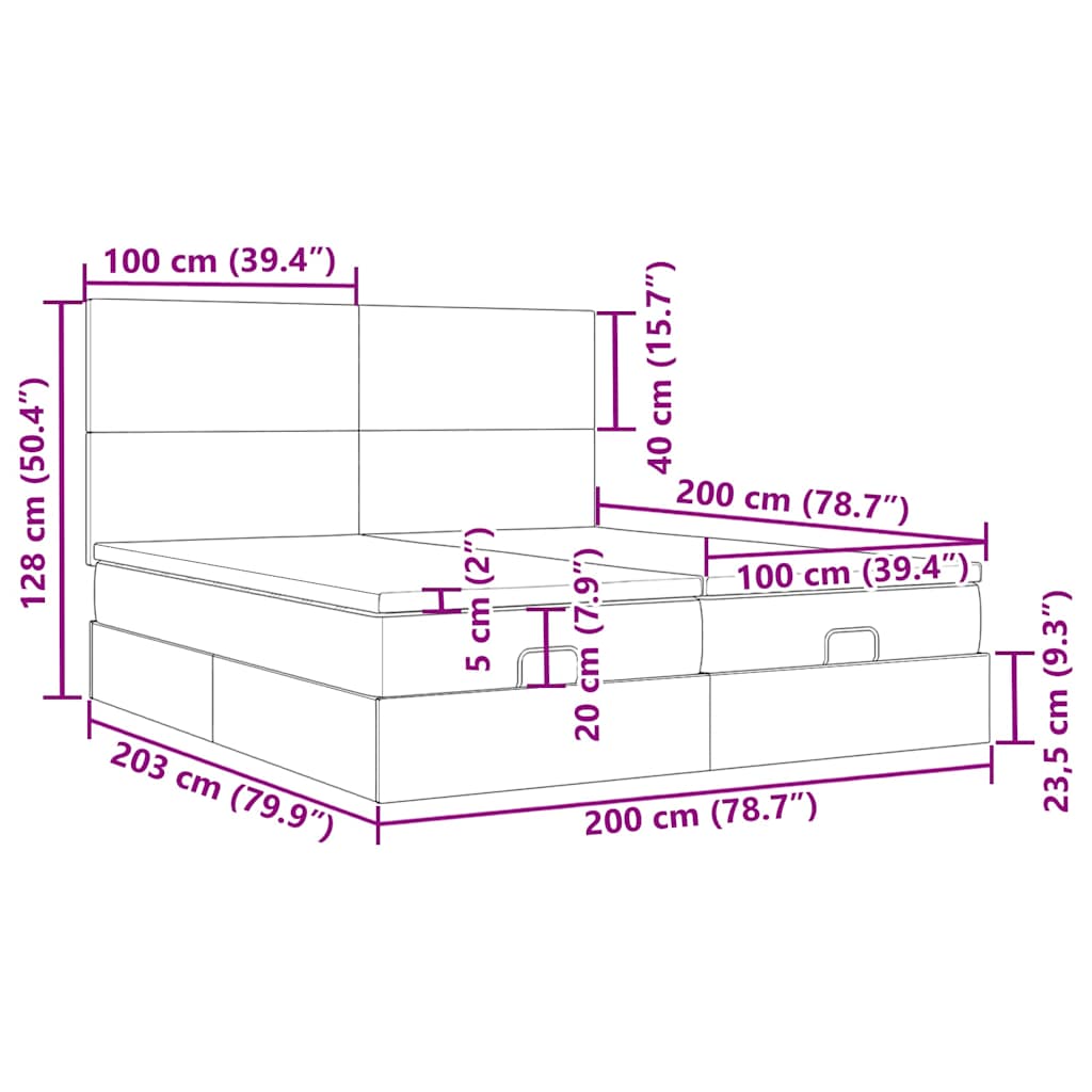 Otomanski okvir kreveta s madracima krem 200x200cm od tkanine