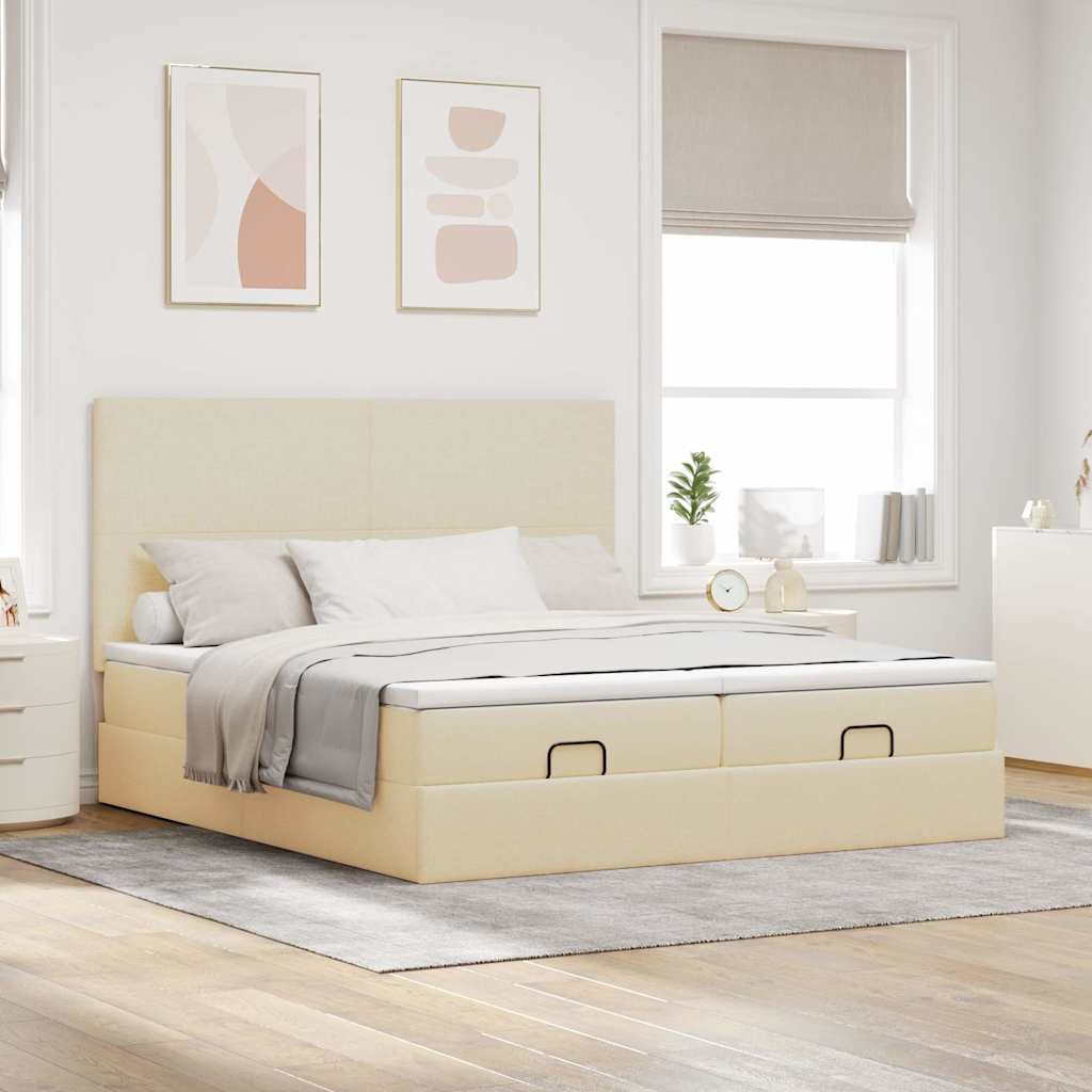 Otomanski okvir kreveta s madracima krem 200x200cm od tkanine