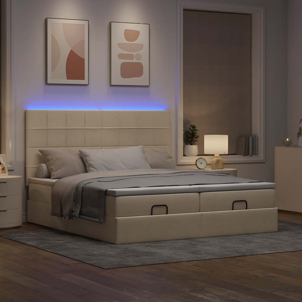 Otomanski okvir kreveta s madracima krem 180x200cm od tkanine