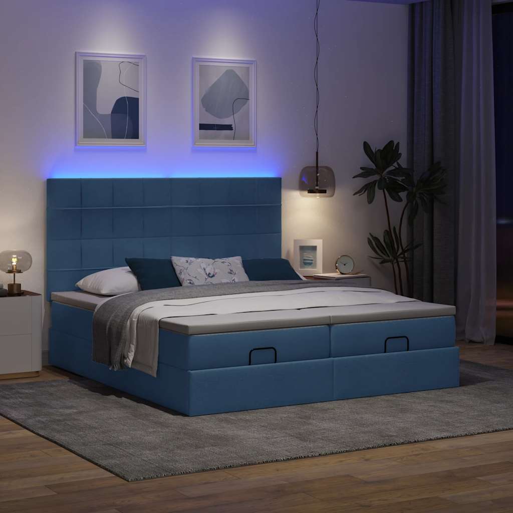 Otomanski okvir kreveta s madracima plavi 180x200cm od tkanine