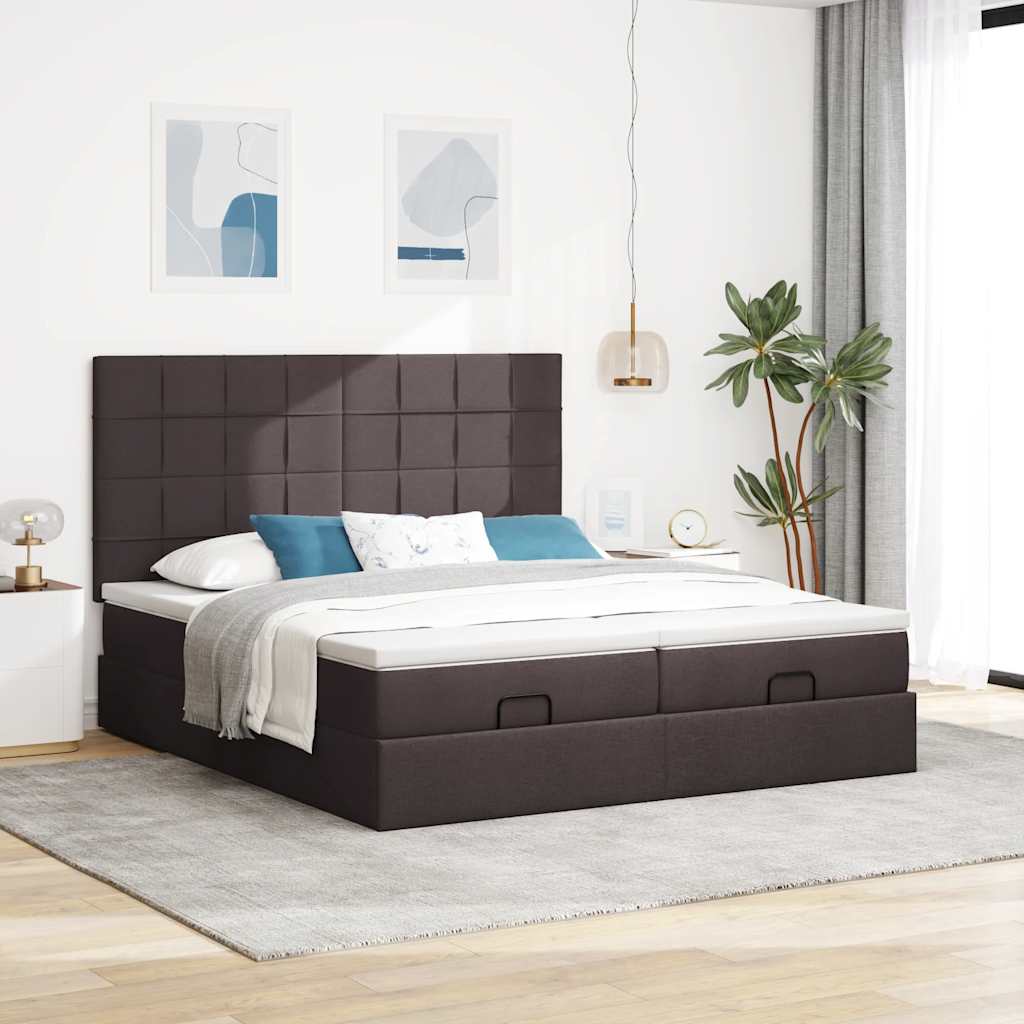 Okvir kreveta s madracima tamnosmeđi 200x200cm tkanine