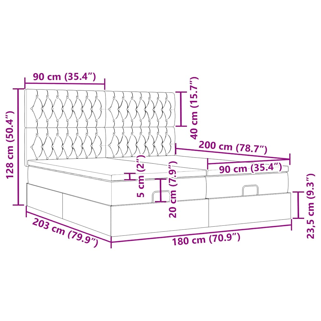 Otomanski okvir kreveta s madracima krem 180x200cm od tkanine