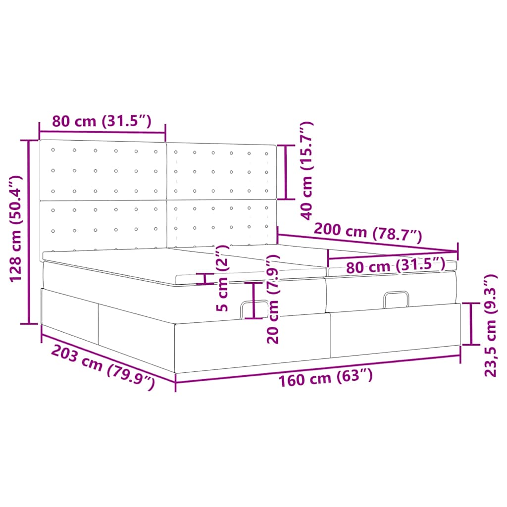 Ottoman krevet s madracima i LED diodama boje taupe 160x200 cm, tkanina