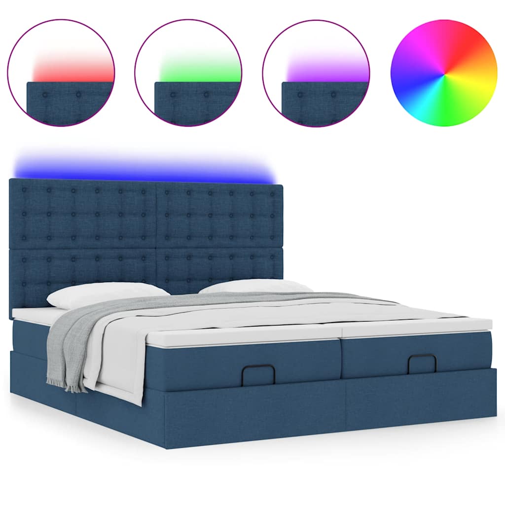 Otomanski okvir kreveta s madracima plavi 200x200cm tkanine