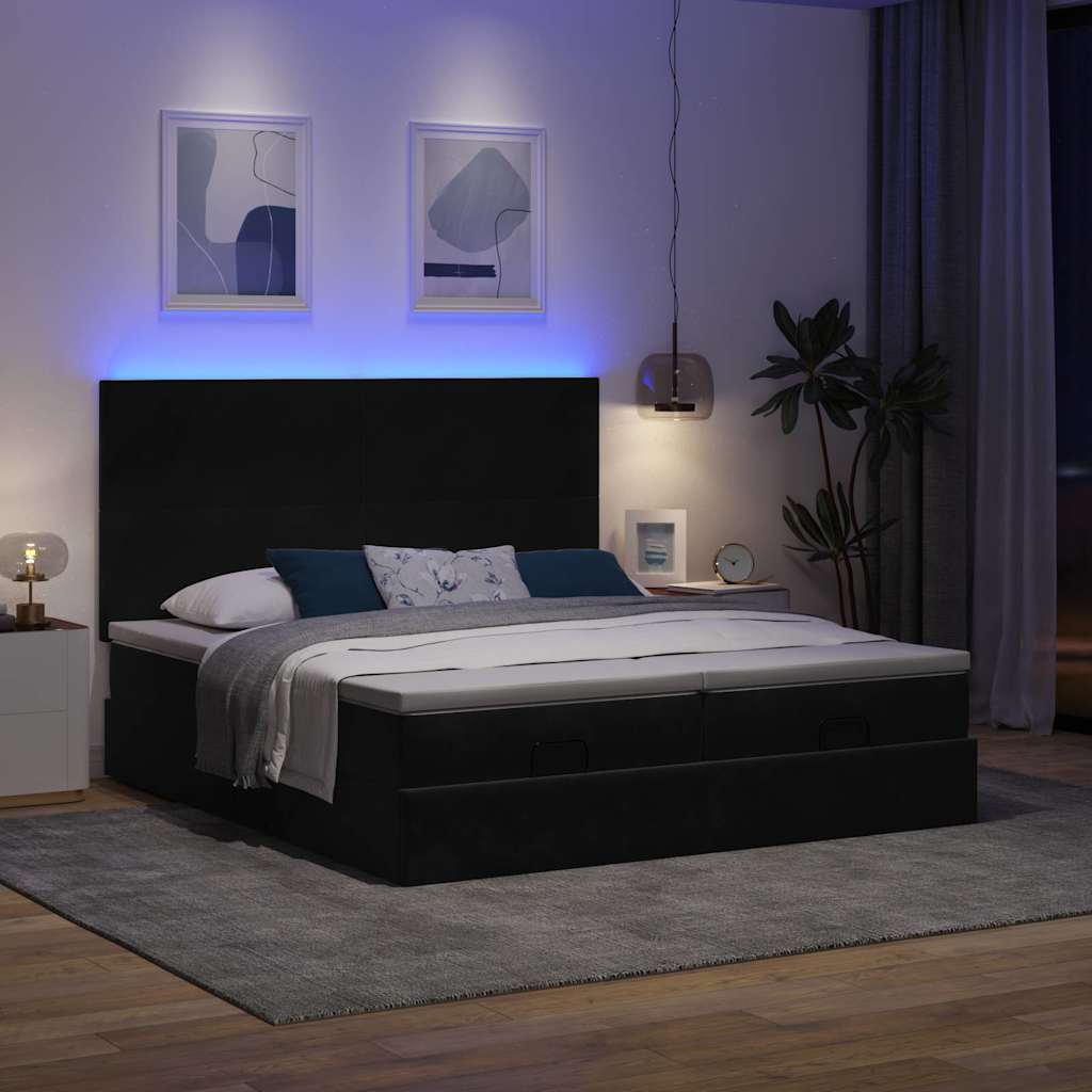 Otomanski okvir kreveta s madracima crni 180x200cm baršunasti