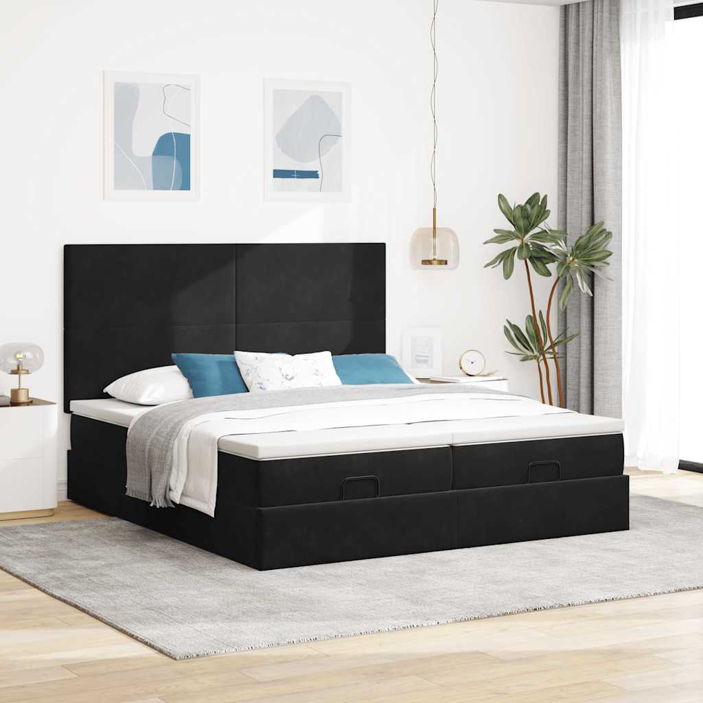 Otomanski okvir kreveta s madracima crni 180x200cm baršunasti
