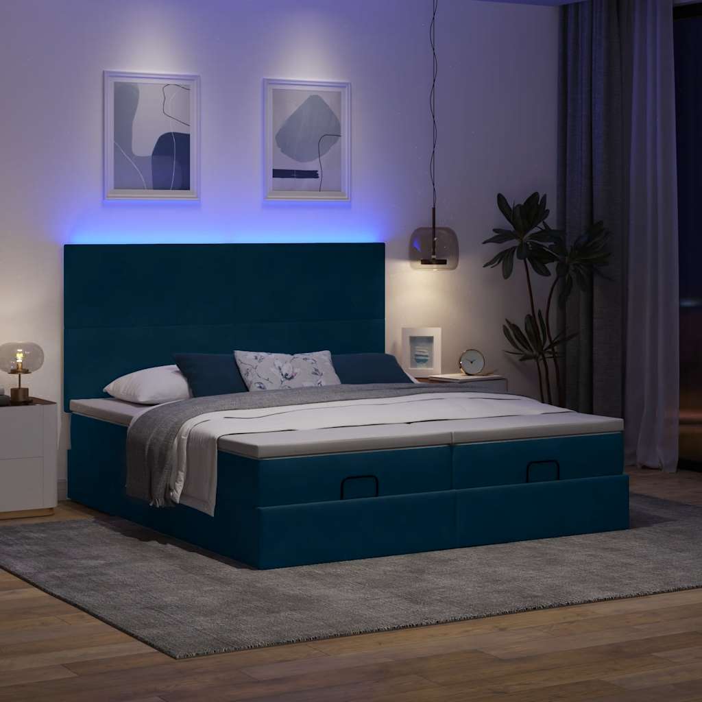 Otomanski okvir kreveta s madracima plavi 200x200cm baršunasti
