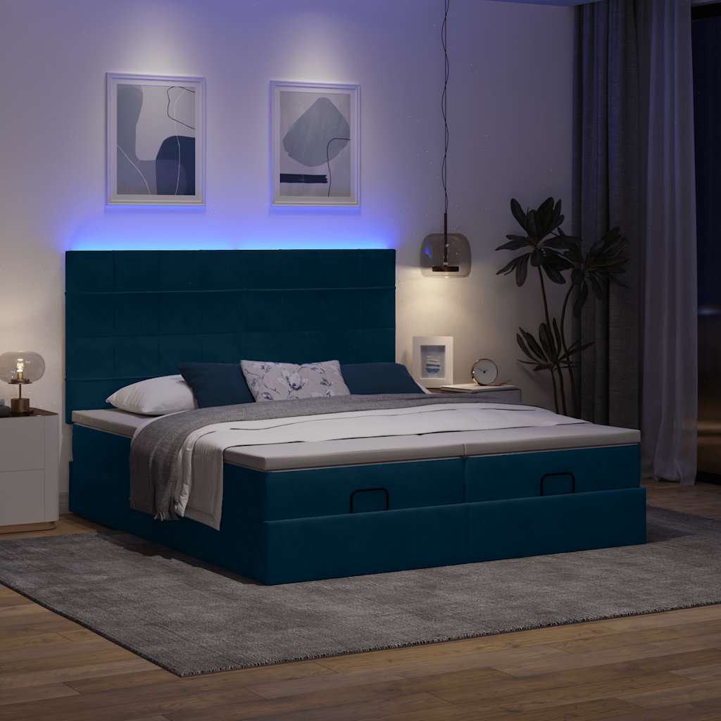 Otomanski okvir kreveta s madracima plavi 180x200cm baršunasti