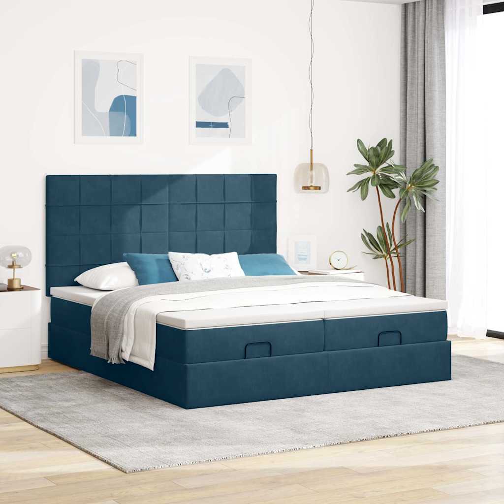 Otomanski okvir kreveta s madracima plavi 180x200cm baršunasti
