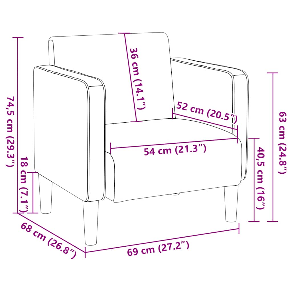 Sofa fotelja s naslonima za ruke krem 54 cm tkanina od samta