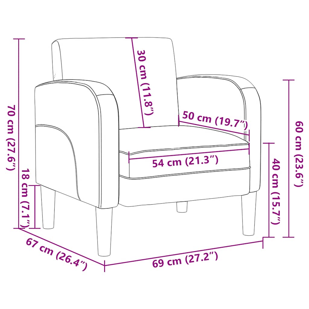 Sofa fotelja s naslonima za ruke Cappuccino 54 cm umjetna koža