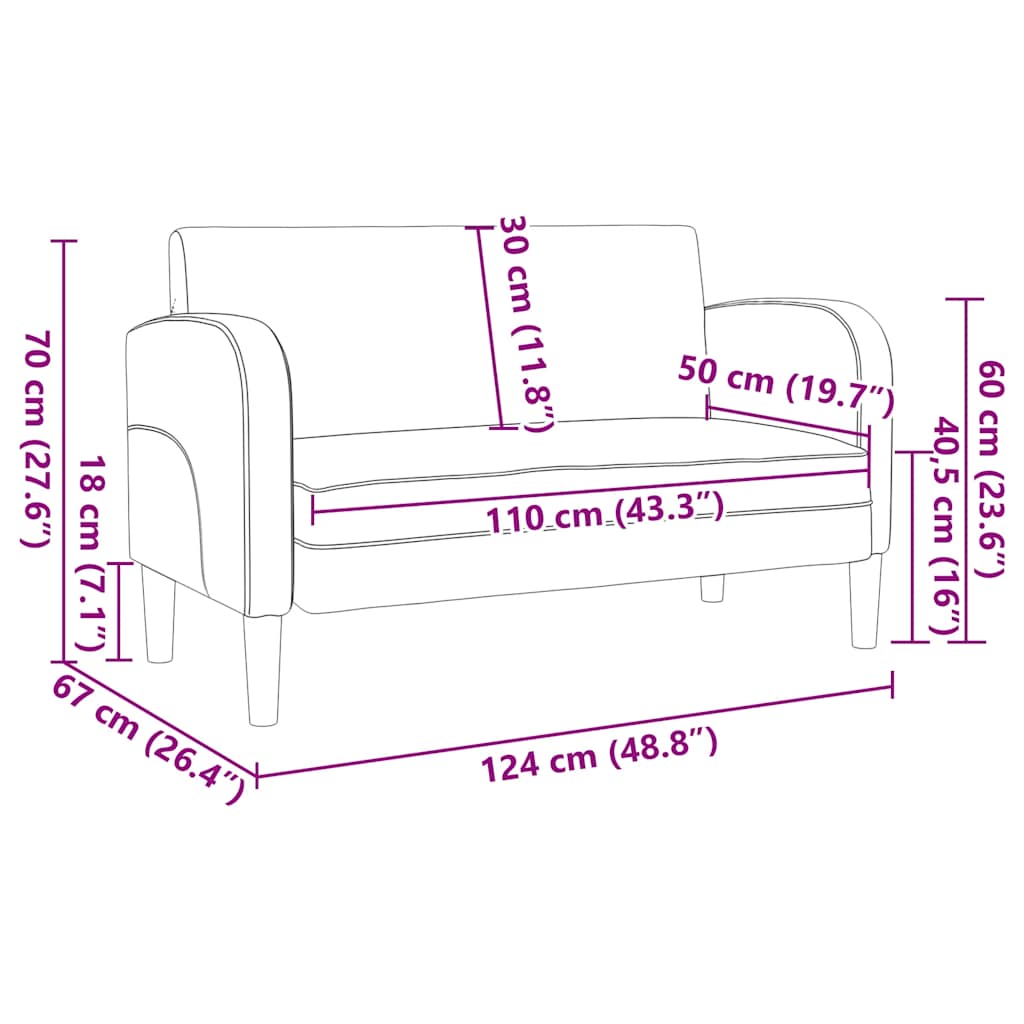 Sofa za dvije osobe siva 110 cm umjetna koža