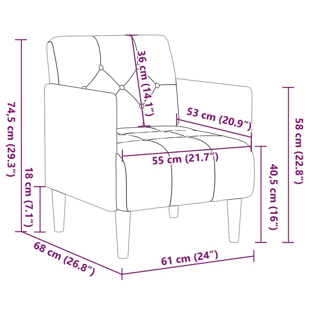 Sofa s naslonima za ruke 55 cm lanena