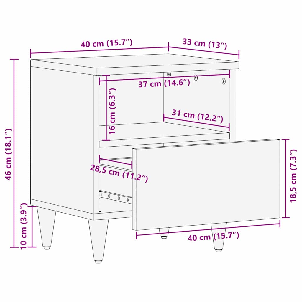 Noćni ormar s ladicama Crna 40 x 33 x 46 cm Čvrsto drvo manga