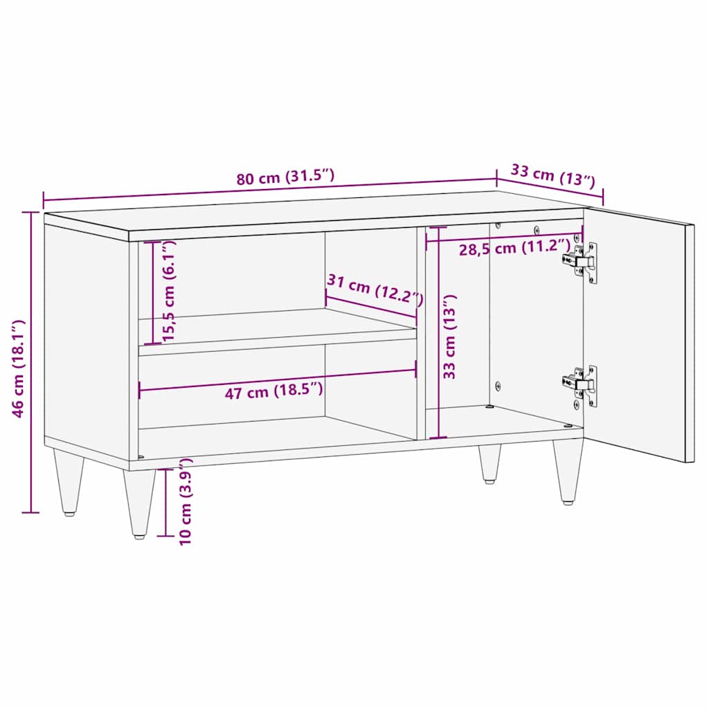 TV ormar s policom Crna 80 x 33 x 46 cm Čvrsto drvo manga