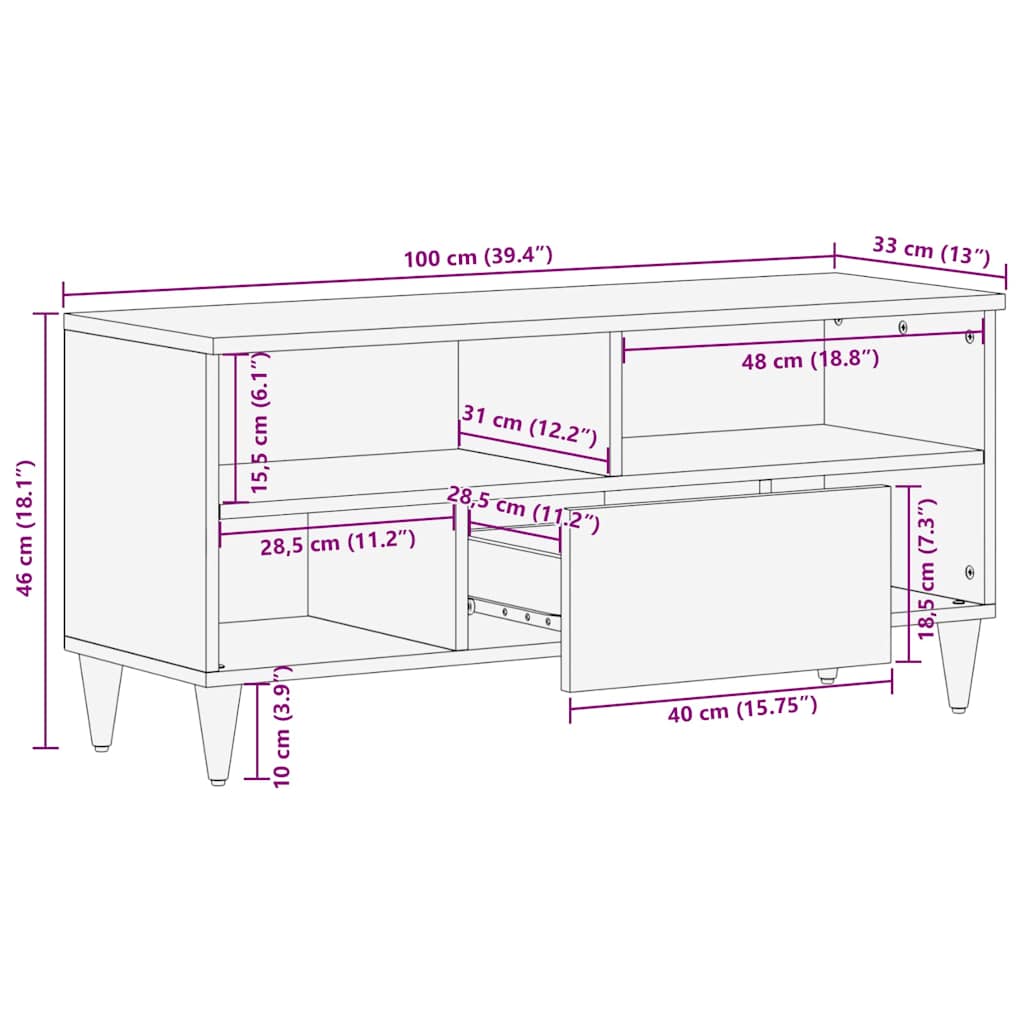 TV ormar s ladicama Crna 100 x 33 x 46 cm Čvrsto drvo manga