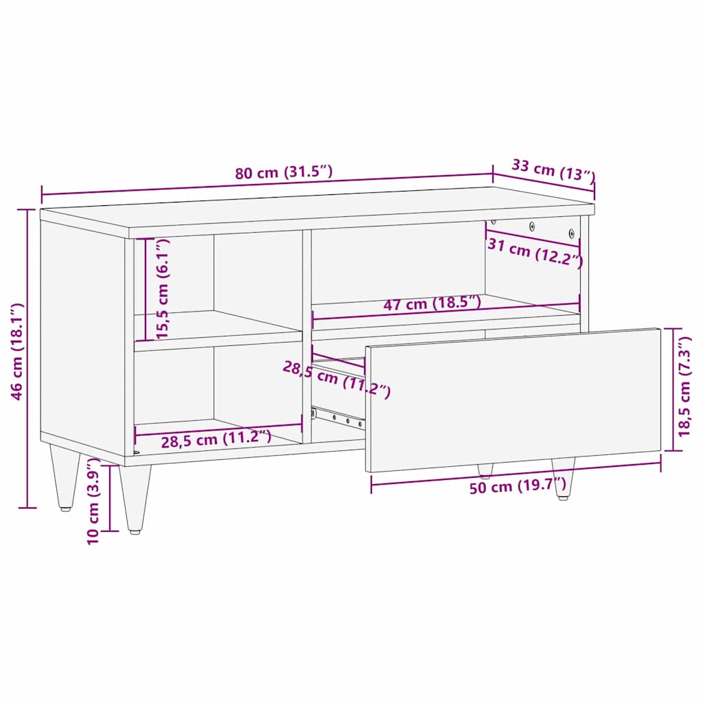 TV ormar s ladicama Crna 80 x 33 x 46 cm Čvrsto drvo manga