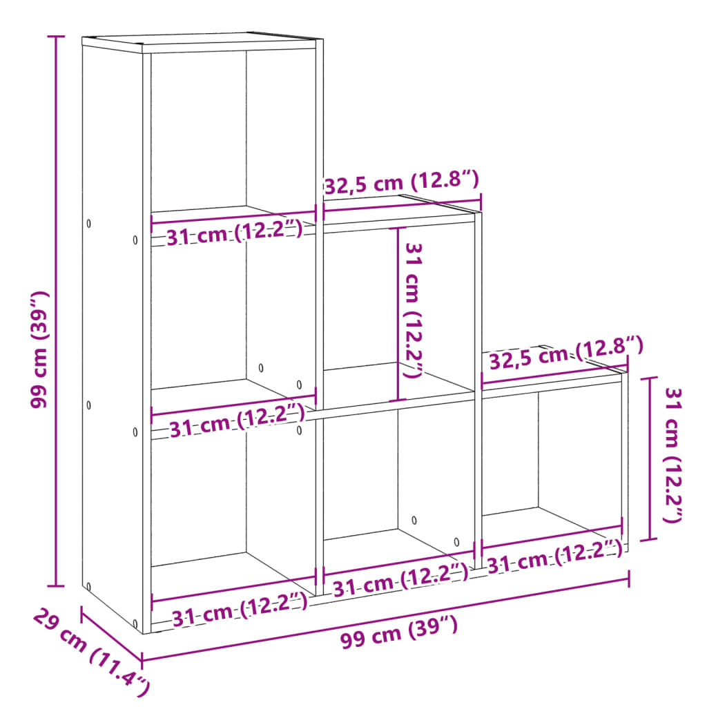 Pregrada / regal za knjige 3 razina hrast 99x29x99 cm drveni