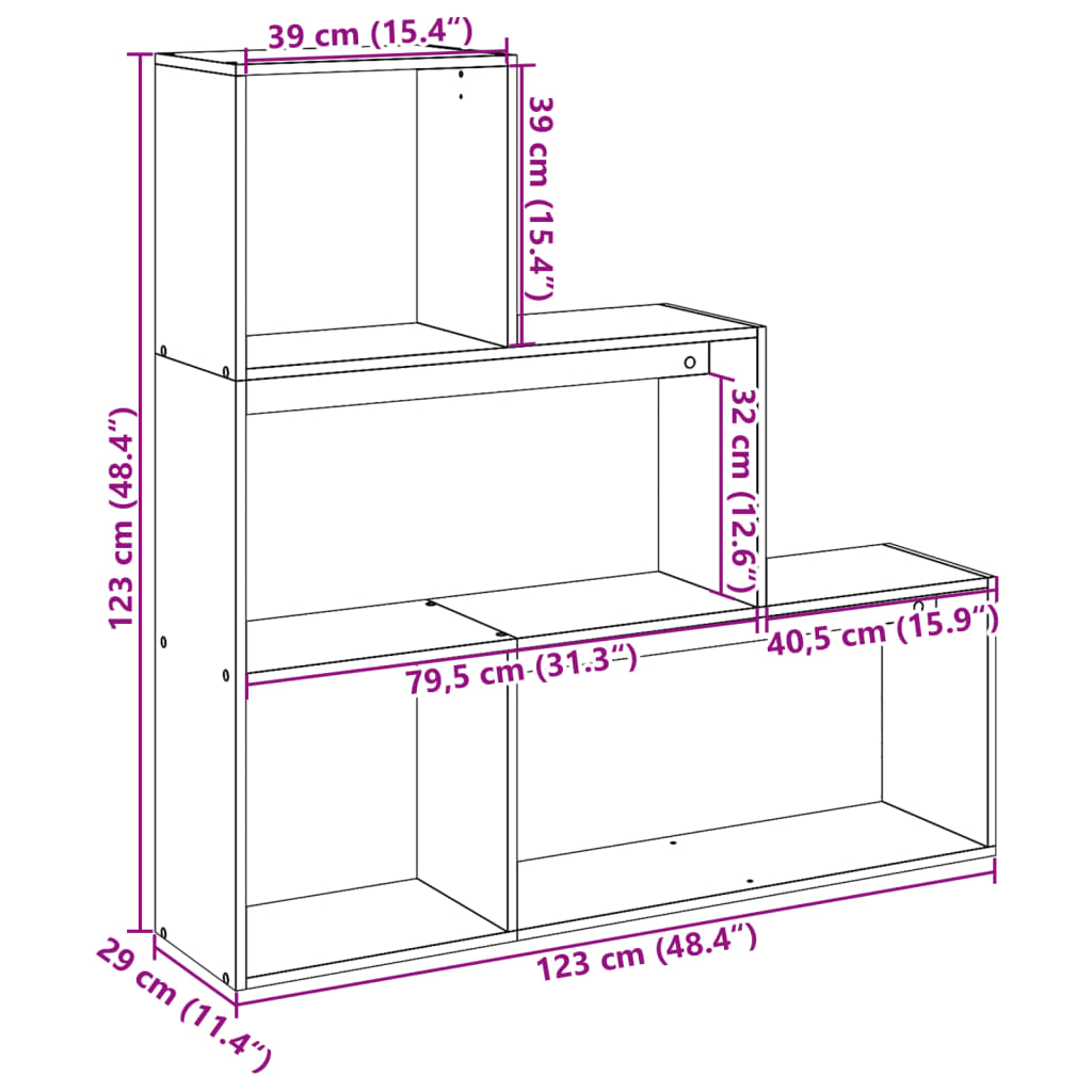 Pregrada / regal za knjige 3 razina hrast 123x29x123 cm drveni
