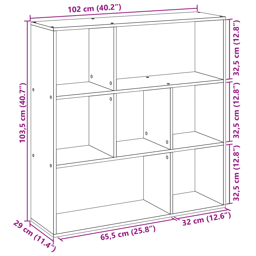 Sobna pregrada / regal za knjige 102x29x103,5 cm drveni