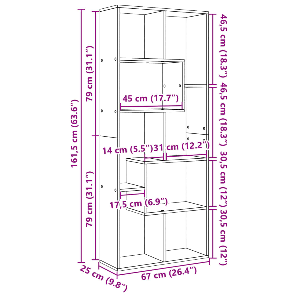 Pregrada / regal za knjige boja drva 67 x 25 x 161,5 cm drveni