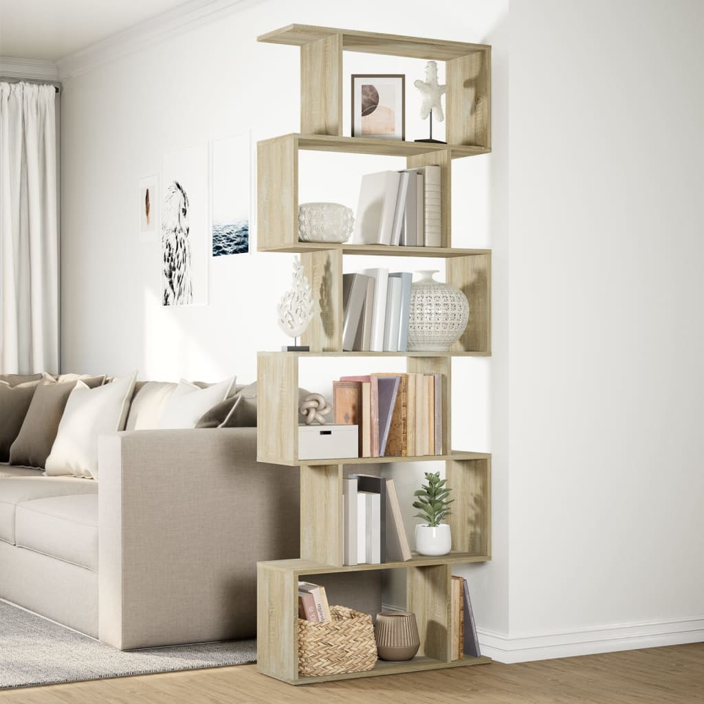 Pregrada / regal za knjige 6 razina hrast 70x24x193 cm drveni