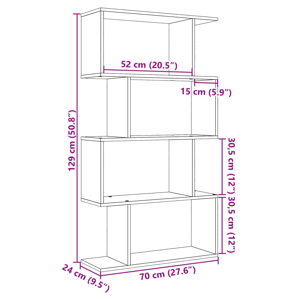 Sobna pregrada / regal za knjige 45 razina 70x24x129 cm drveni