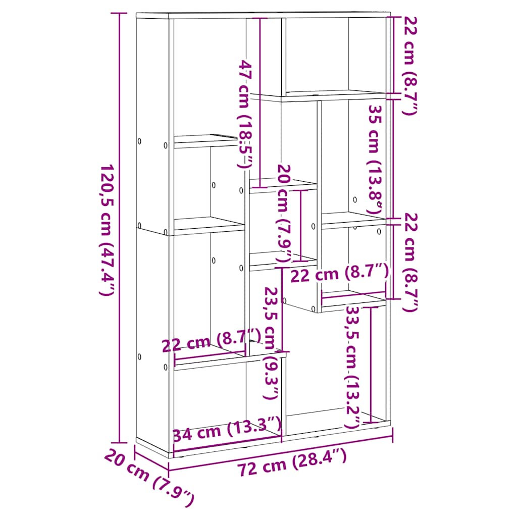 Regal za knjige siva boja hrasta 72x20x120,5 cm konstruirano drvo