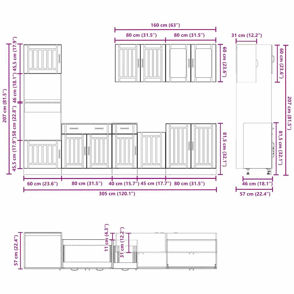 Set kuhinjskih elementa od 7 dijelova "Kalmar" izrađeno drvo