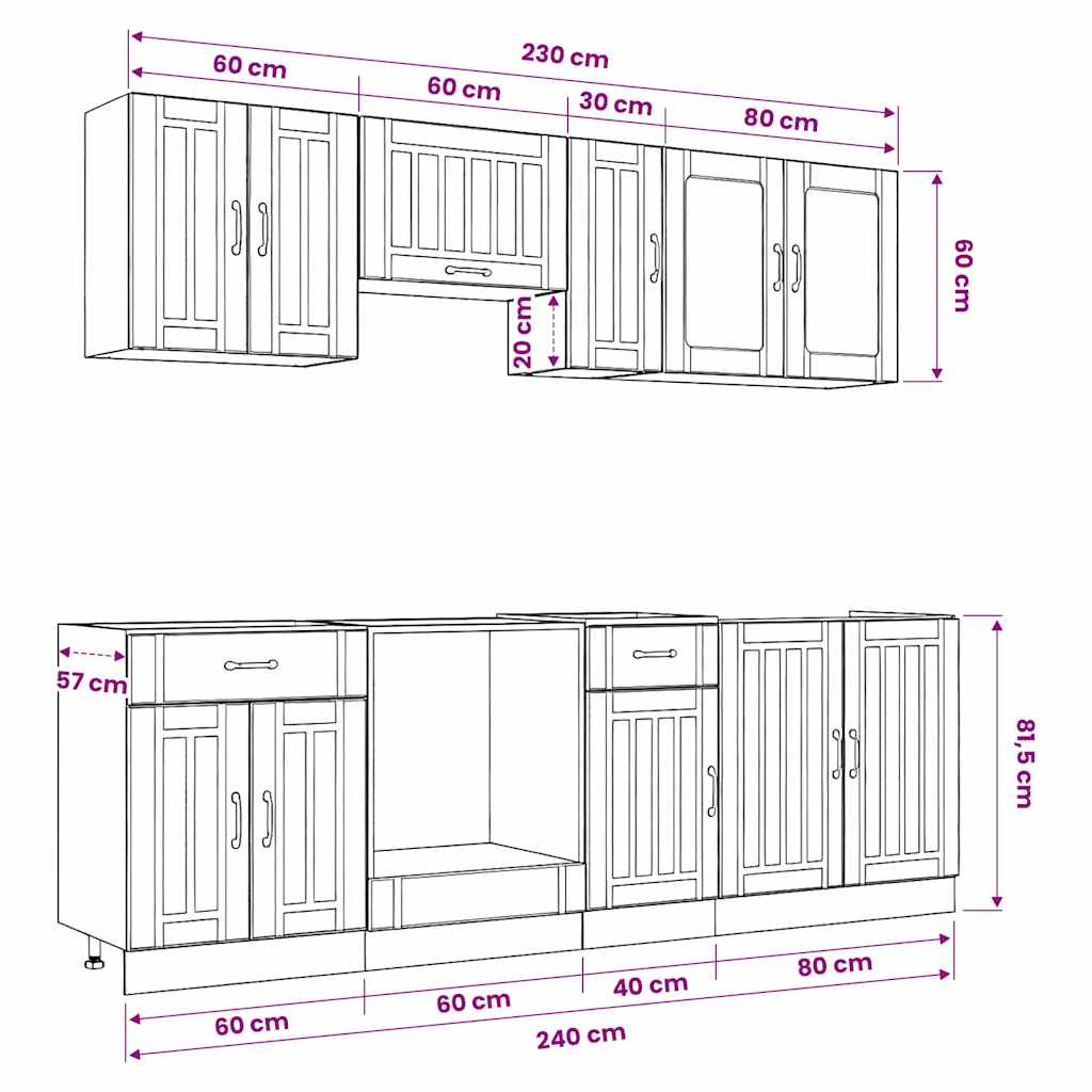 Set kuhinjskih elementa od 8 dijelova "Kalmar" izrađeno drvo