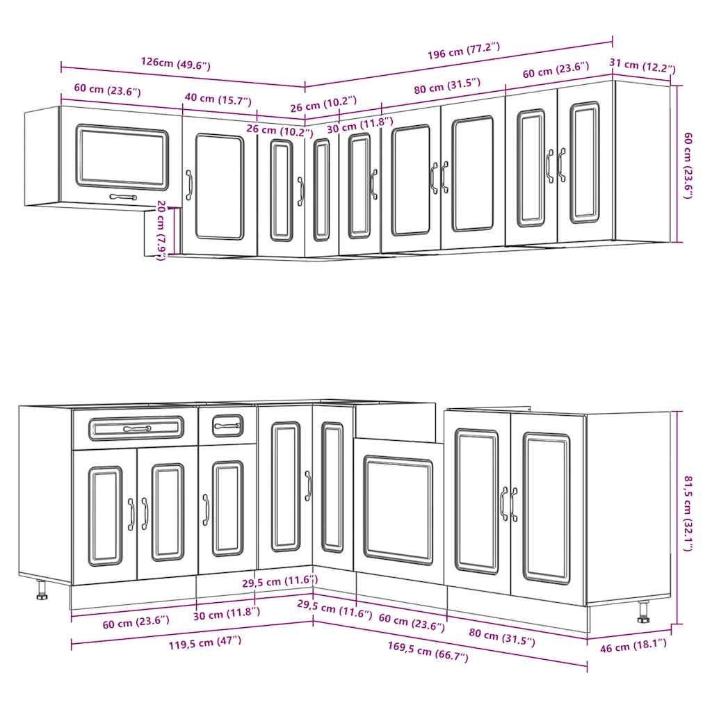 11-dijelni set kuhinjskih ormarića Kalmar konstruiranog drva
