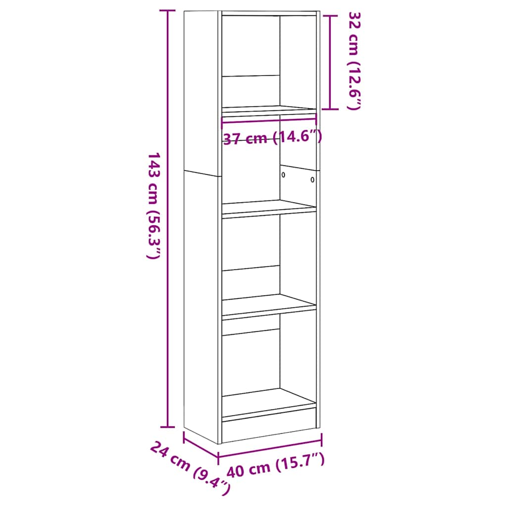 Regal za knjige boja hrasta 40x24x143 cm konstruirano drvo