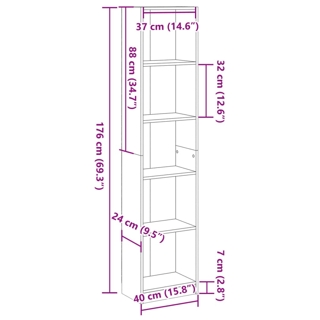 Polica za knjige Artisian hrast 40x24x176 cm Inženjersko drvo