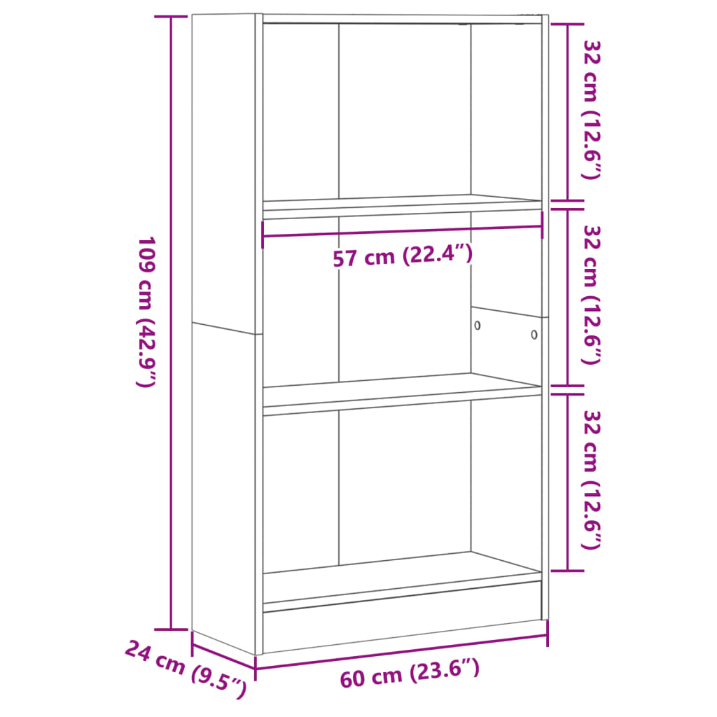 Regal za knjige boja hrasta 60x24x109 cm konstruirano drvo